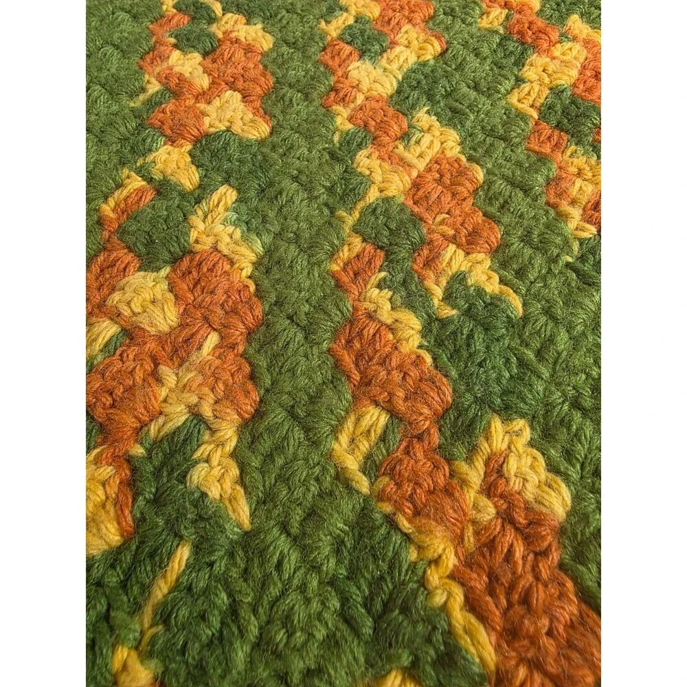 Handmade Green Crochet Afghan Blanket Orange Yellow Floral Throw Vintage 32x54
